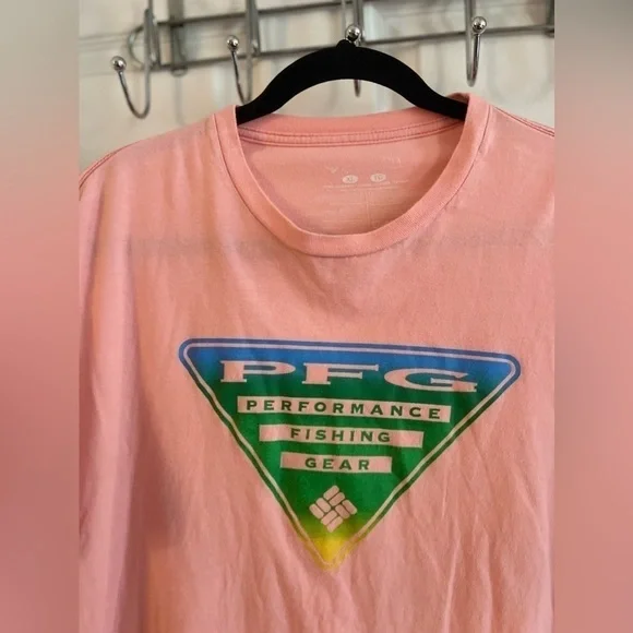 columbia pfg t shirt Women’s Xl Bubblegum Pink Large Logo - Picture 3 of 8